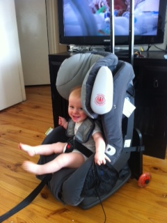 Tracy and her happy little gulliver in their TravelMate!